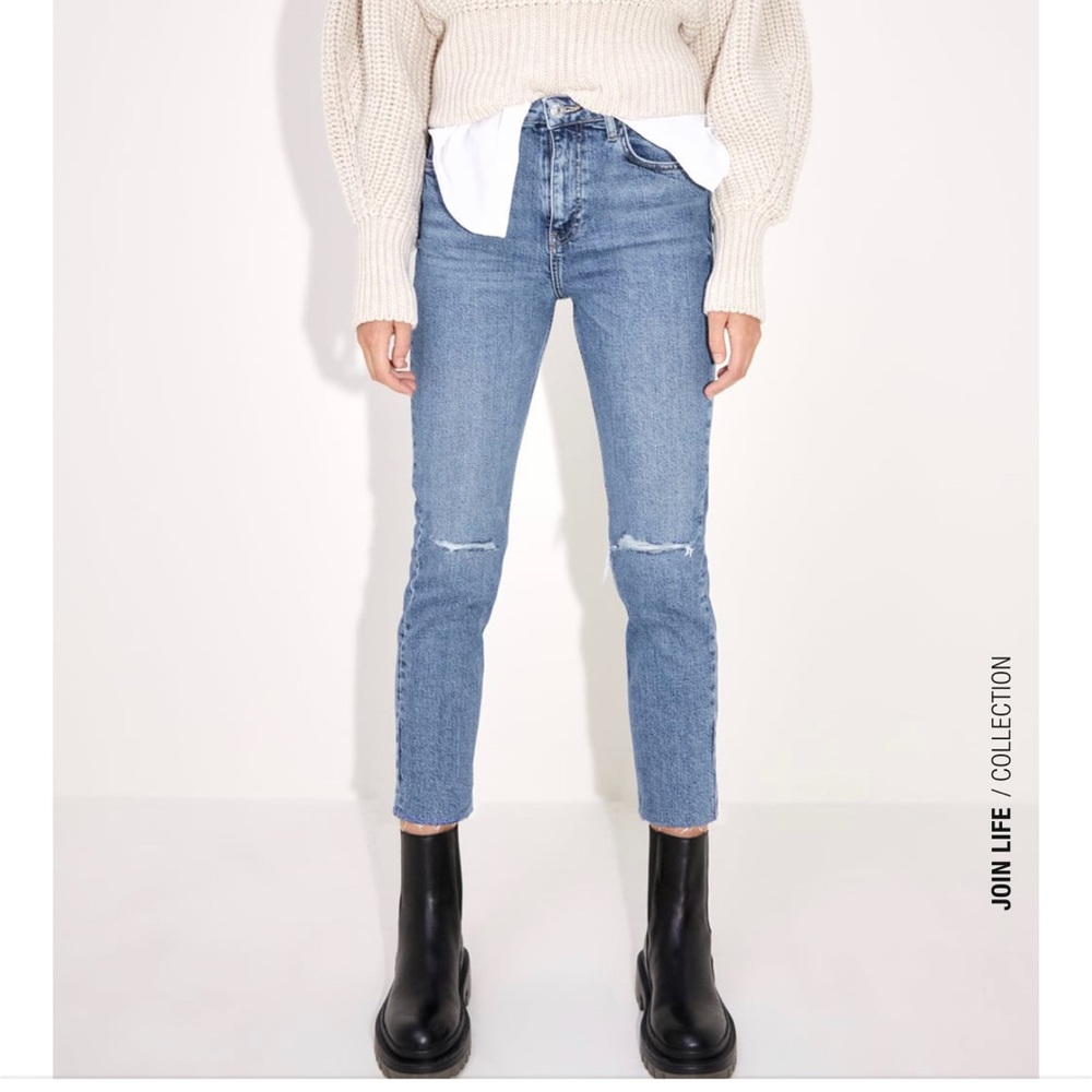 Zara slim fit high rise ripped jeans